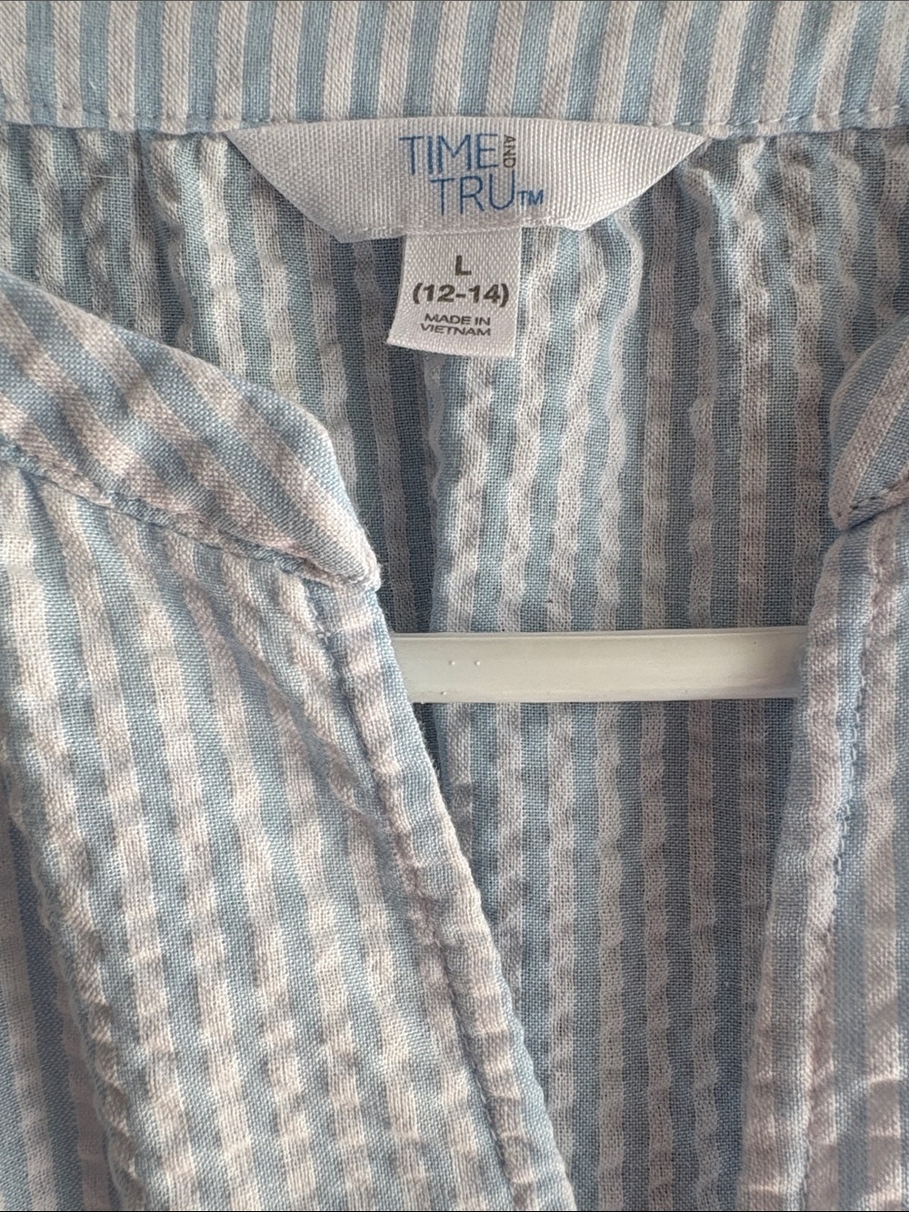 Time & Tru Light Blue Seersucker Tiered Dress - Picture 4 of 10